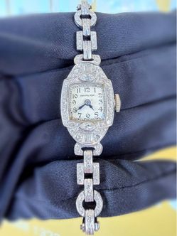 Art Deco Vintage Hamilton Platinum & 14k white gold 1.25CTW Natural Diamond Ladies Cocktail Watch