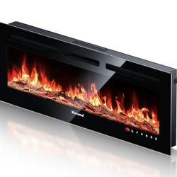 Electric Fireplace, Realistic Flame Electric Fireplace Heater, Wall Mounted, TV Stand, 50 Inch Log Set and Crystal Flames, W with Timer Insert