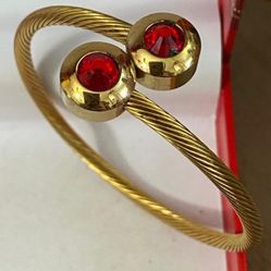 Pulsera Caña Gold Filled Piedras Rojas Joyería Antigua 