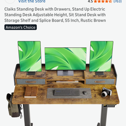 Claiks Standing Desk with Drawers, Stand Up Electric Standing Desk Adjustable Height, Sit Stand Desk with Storage Shelf and Splice Board, 55 Inch, Rus