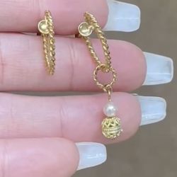 Two-way 18K gold pearl ear clips with 4mm pearls