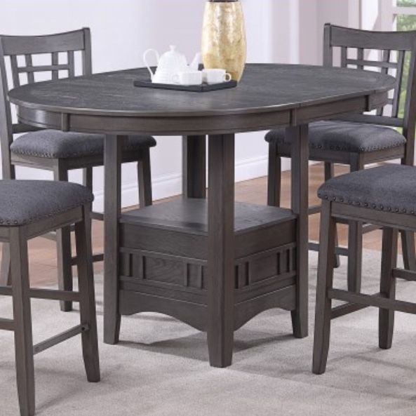 GRAY 5pc Dining Table Set W/Leaf