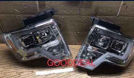 *DENT IN LENS/DEFECT* #OH26 FIT 2009-2014 Ford F150 F-150 Head Light Headlights Chrome Halogen Headlight Pair Set