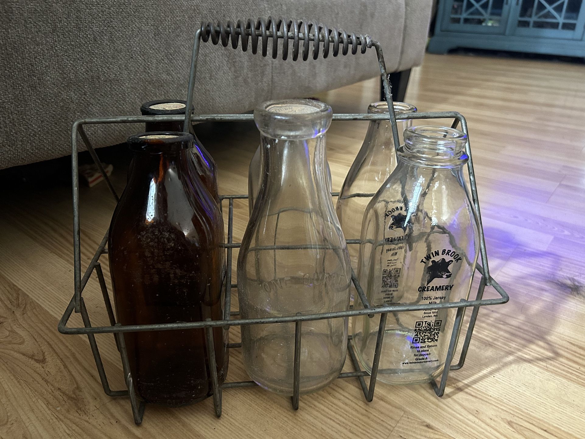 Antique/vintage milk bottle/caddy lot
