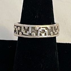 Ring Sterling Silver Etched Band Ring 925 MEXICO