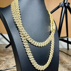 Full Ice Out Cuban Link Set 14k Gold Plated Doesn't Loses Color 