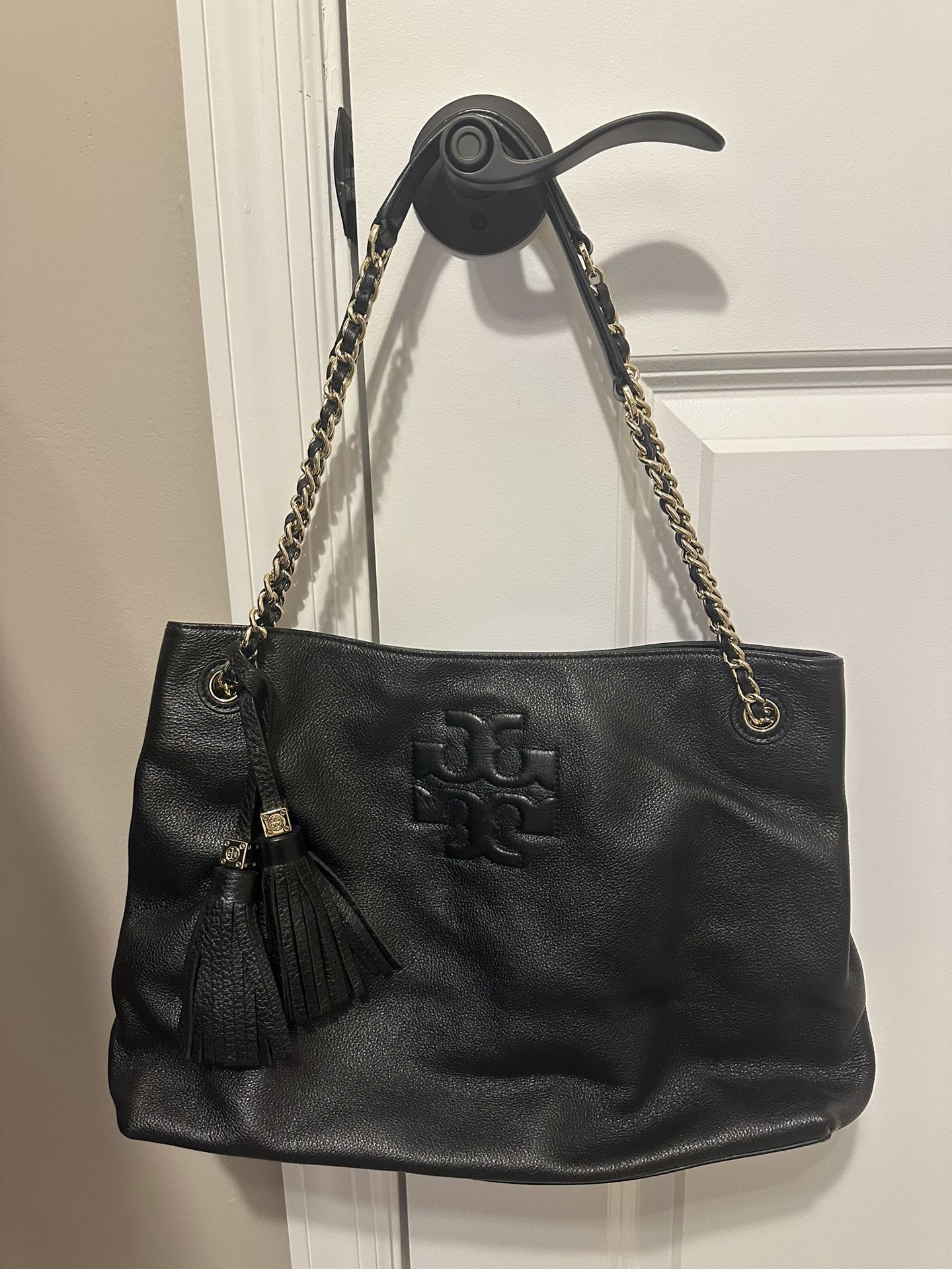 Tory Burch Authentic Black Leather Bag w/ Gold Chain