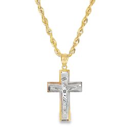 10k Yellow Gold Diamond Textured Cross Charm Necklace