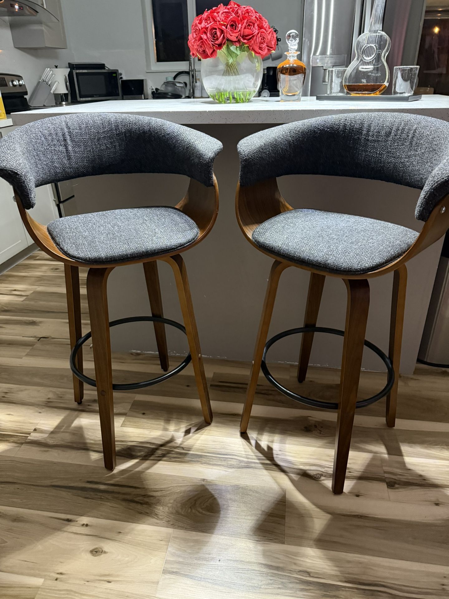 Glitzhome Modern Counter & Bar Height Wooden Swivel Bar Stools