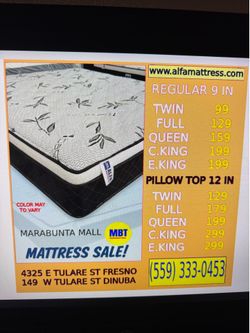 Mattress only. Twin,full, queen, cal king, eastern king.