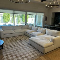  Paloma Cotton White Beige Fabric 4 Piece Modular Sectional With Right Arm Facing Chaise
