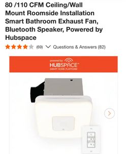 80 /110 CFM Ceiling/Wall Mount Roomside Installation Smart Bathroom Exhaust Fan, Bluetooth Speaker, Powered by Hubspace