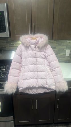 Womens Pink Winter Coat w Fur Trim