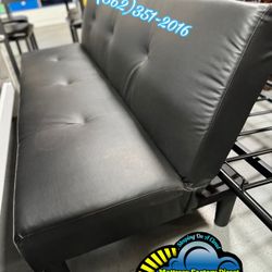 Black Faux Leather Sofa Futon Couch New 