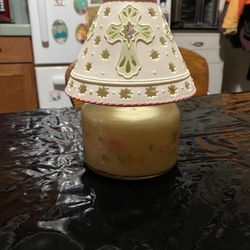Candle W Beautiful Ceramic Cross Topper 