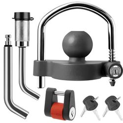 METOWARE Keyed Alike Trailer Lock Set: Universal Trailer Coupler Lock, 2 Dual Bent Pin Trailer Hitch Locks (1/2" & 5/8") And Trailer Tongue Lock - 3-P