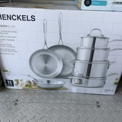 The Henckels 11-Piece Stainless Steel Tri-Ply Clad Cookware Set