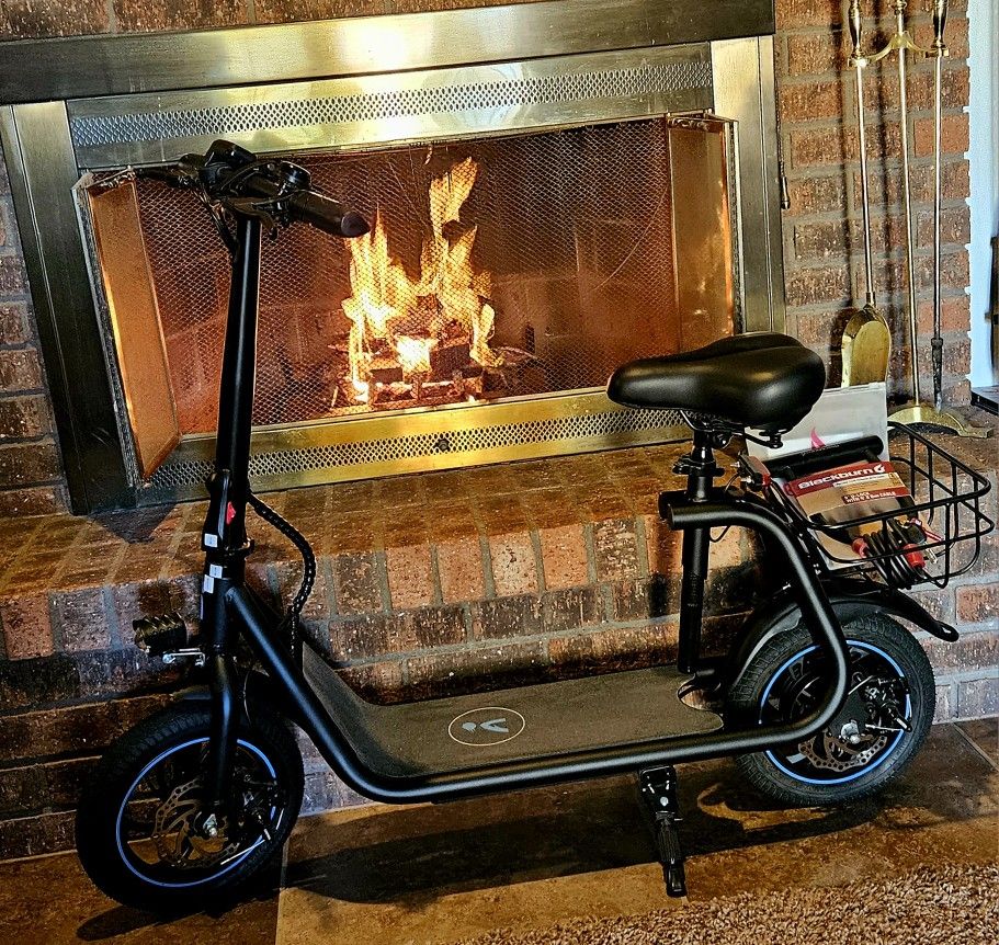 Kistp 450W Electric Scooter with Seat for Adult, 12 inch Commuter Electric Scooter with Basket and Adjustable Seat- up to 21 Miles 15.5MPH