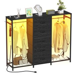 New Dresser with Clothes Rack and LED Lights