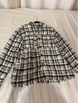 Mnml White Tweed Raw Edge Flannel Frayed-edge Shirt