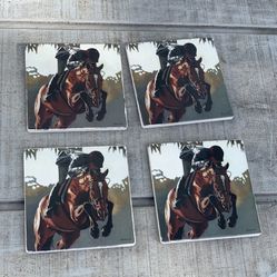 Counter Art Horse Jump Absorbent Stone Coasters Set of 4 New in Box USA Made