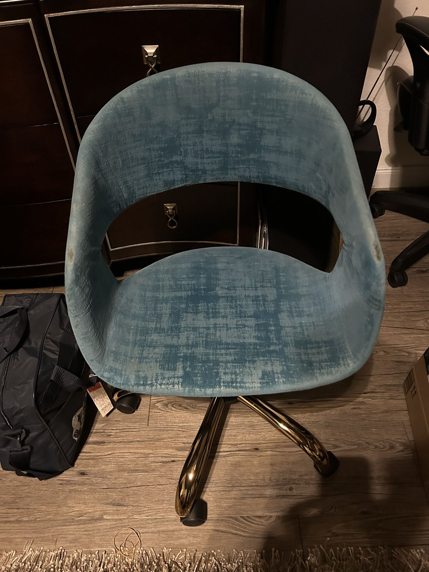 Glamour Home Blue And Gold Rolling Chair