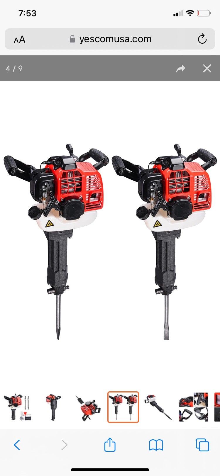 Brand New Gas Powered Jackhammer Breaker Demolition 1300W 52cc 2-stroke for $160