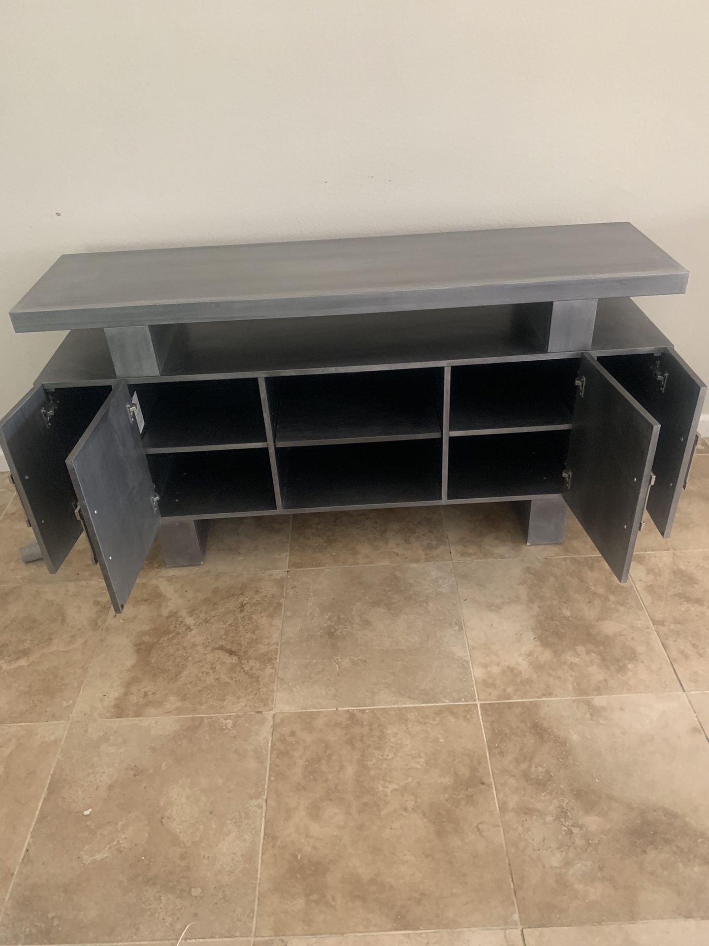 Tv stand gray with silver handles oak