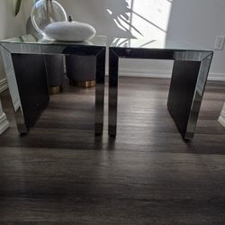Modern Mirrored Glass Side Tables / Nightstands (Set of 2)