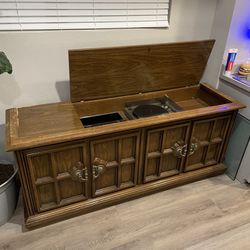 Vintage Record Player Cabinet / Media Console w/ 8 Track, Speakers +More-Collectable Antique-WORKS