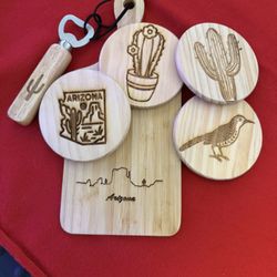 Arizona Engraved Cutting Board And Coaster Set with Bottle Opener 