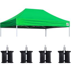 ) Eurmax USA Pop Up Canopy Replacement Canopy Tent Top Cover, Instant Ez Canopy Top Cover ONLY,Bonus 4PC Pack Canopy Weight Bag(10x20 Kelly Green)