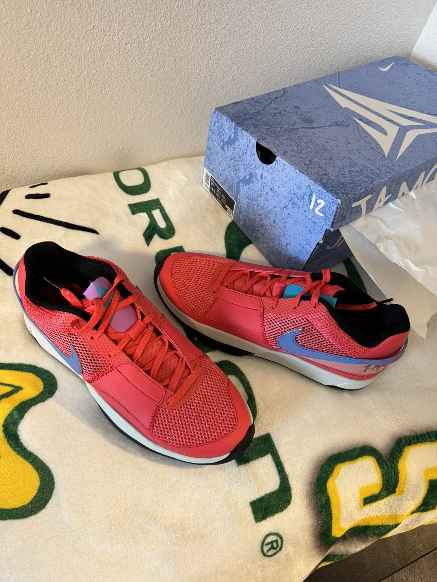 Brand New In Box Nike JA MORANT JA1 Ember Glow Blue Lightning Men’s Size 13. Stock Number DR8785-800