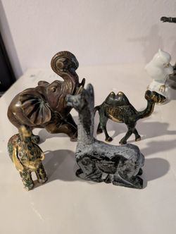 4 brass figurines elephants Camel 
