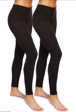 New 2 Pack Leggings Wide Waistband Suede Lightweight Soft, Black & Charcoal Gray