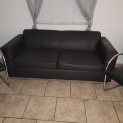 Dark Brown, low back sofa, faux-leather, flawless!!