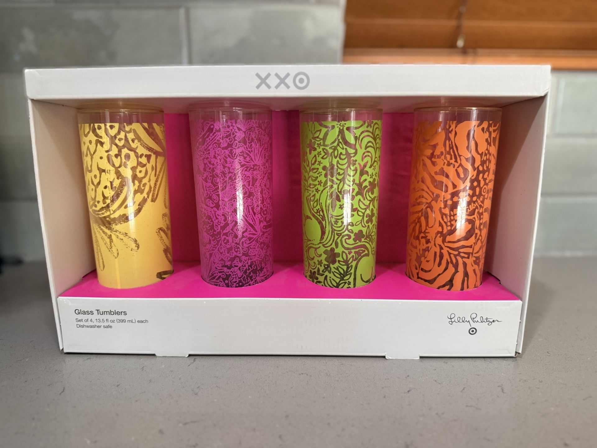 Lilly Pulitzer for Target Glass Tumblers – Set of 4 – New / Unopened – 2015