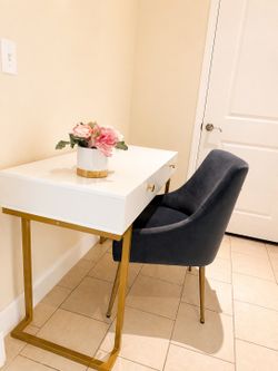 ✨ Modern White & Gold Vanity Desk + Velvet Chair ✨