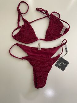 NWT Zaful Burgundy Smocked Bikini Set - Size L
