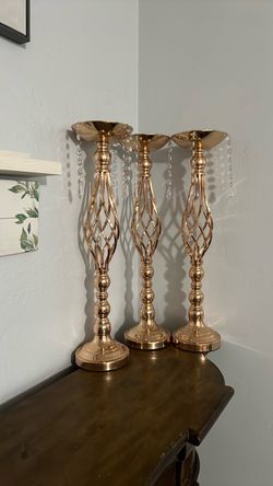 Rose Gold Metal Pillar Candle Holders