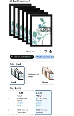 24x36 Picture Frame Black Set of 6 (n10)