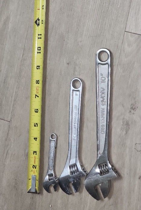 Craftman Adjustable Wrench Set 10, 8" 4" 70010, 70008, :USA
