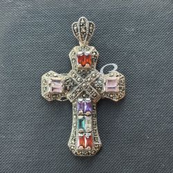 Cross Pendant Vintage Look 925 Silver Stamped