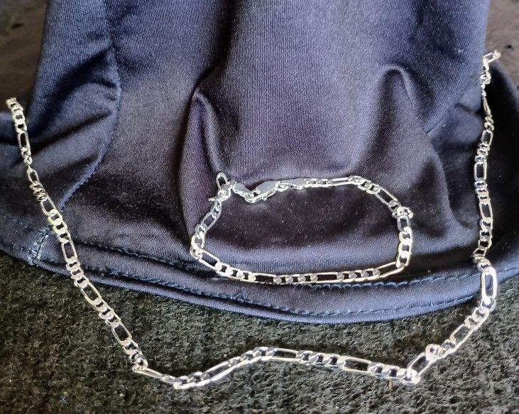 925 Sterling Silver Necklace and Bracelet Chain Necklace Set 