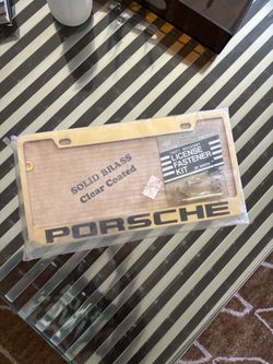 SEALED Vintage 1980s Brass Porsche License Plate Frame
