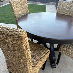 Pier 1 Round Dining Table + 4 Windsor Rattan Chairs