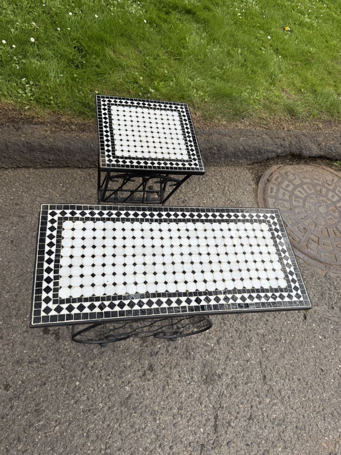 Vintage - MCM - Mid Century - Italian style outdoor art tile wine table and magazine rack table set