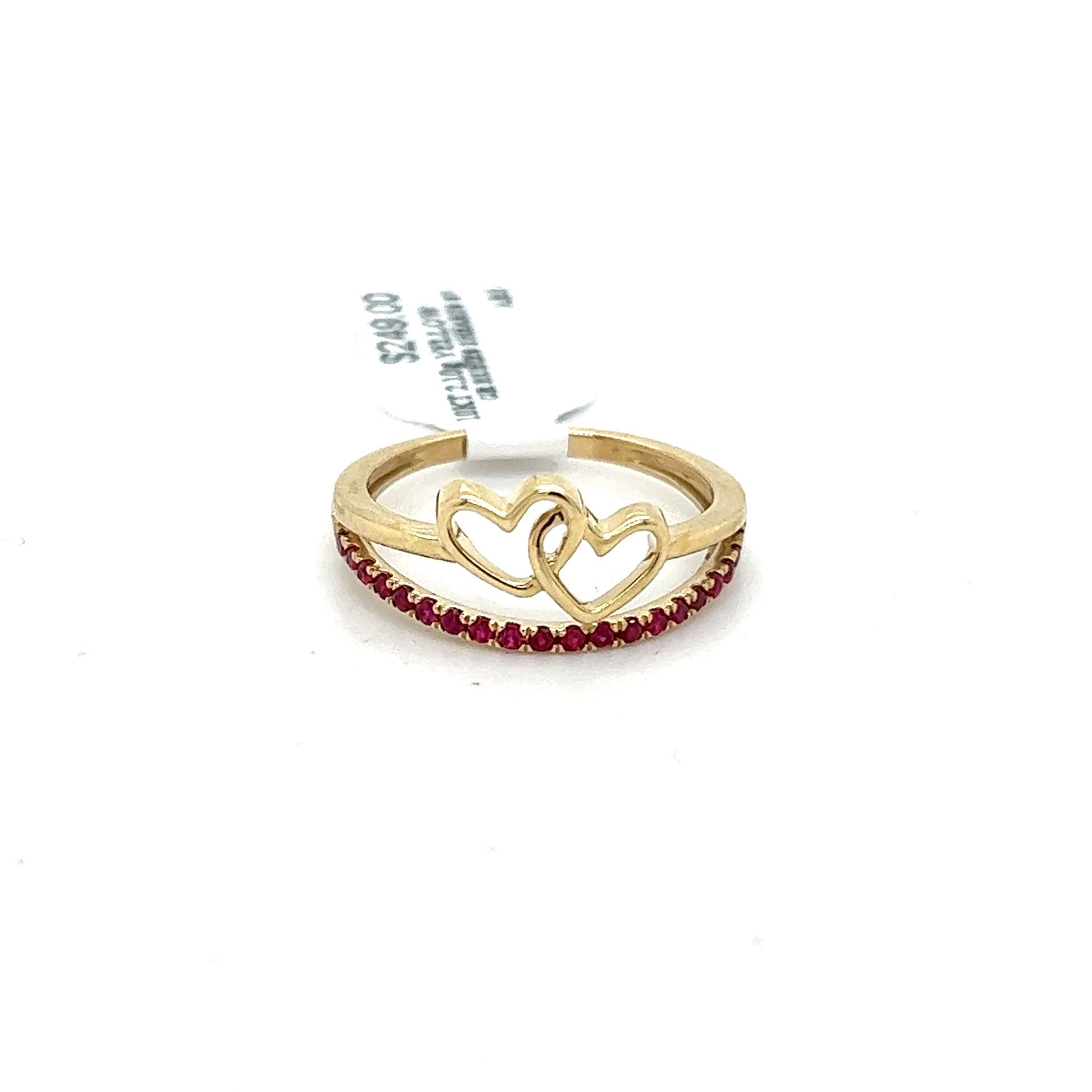 10kt Gold Gemstone Ring With Rubies 2 Hearts Size 7 2.10grams 164930 13
