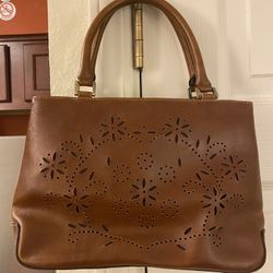 Brown Vinyl Handbag Purse Tote Pockets