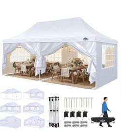 COBIZI White Pop-Up Canopy Tent with Sidewalls